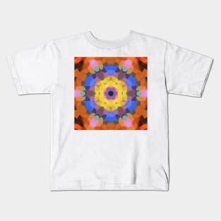 Retro Mandala Flower Yellow Blue and Orange Kids T-Shirt